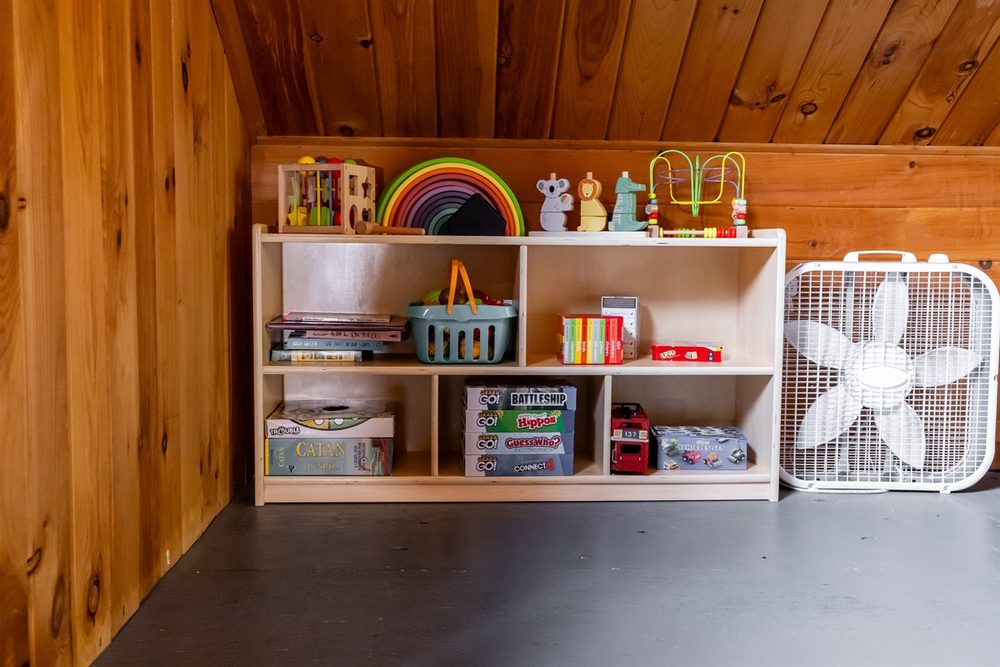 Shelf of kids' toys and board games
